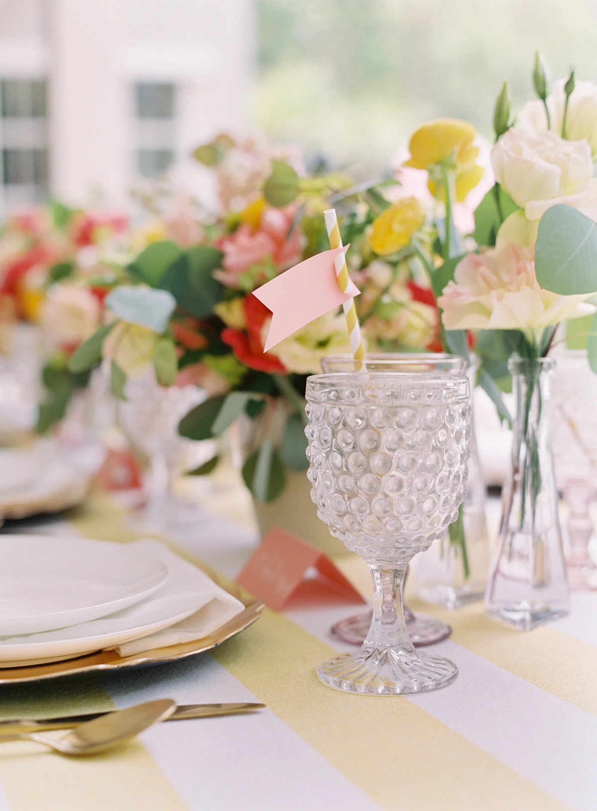 custom straw tags at Pink and Yellow Bridesmaid Brunch