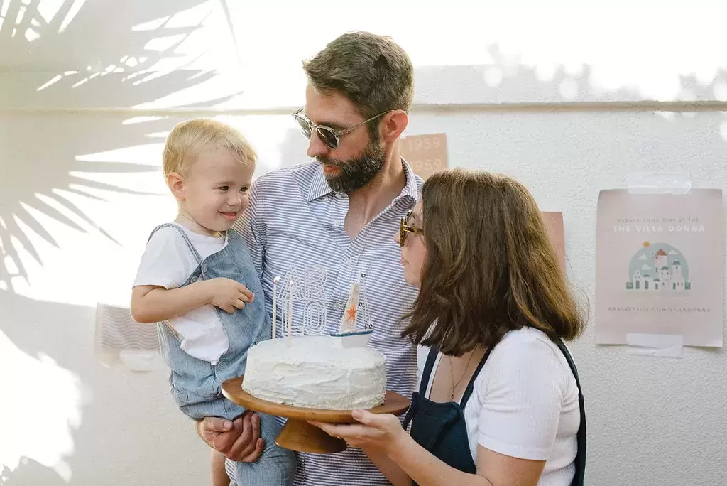 Arlo blowing out his birthday candles at his Mama Mia inspired birthday party
