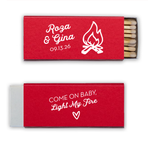Got a spark to ignite? Turn up the heat with the Light My Fire Match. Paying a groovy homage to The Doors' classic, these matches are sure to set the mood. Complete with campfire graphics and personal touches, they're the perfect fiery favor!