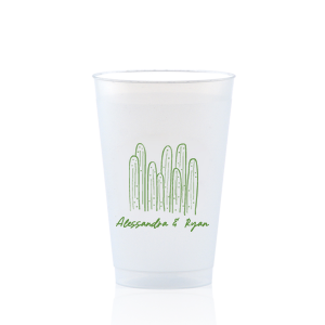 Cool down at your summertime party event with the Southwest Cactus Cup. Featuring a screen print of hand-drawn cactuses above customizable text, the cup is available in your choice of styles and colors to best match your party's unique vibes.