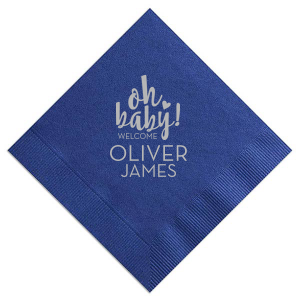 Celebrate new beginnings with the Oh Baby! Welcome Napkin design, where a heartfelt 'Oh baby!' in playful script meets a chic 'Welcome'—all spotlighting the new arrival's name. It's the perfect blend of adoration and elegance for any baby welcoming event.