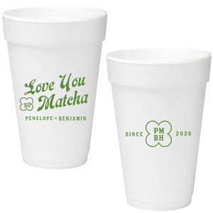 Customize a modern and unique cup for your upcoming event! Featuring text that says Love You so Matcha, you can personalize this cup with the couple's names, initials, and date.