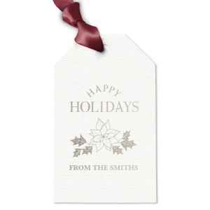 Deck your gifts with the Poinsettia Holidays Gift Tag, blooming with a hand-drawn poinsettia, the season's floral star. 'Happy Holidays' beams above, with space for your name below, adding a personal flourish to every holiday offering.