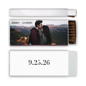 Our beautiful custom White Classic Custom Photo Matchbox with Matte Black Ink Digital Print Colors are a must-have for your next event—whatever the celebration!