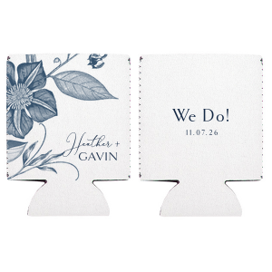 ForYourParty's elegant White Flat Can Cooler - Full Color with Matte Navy Ink Digital Print Colors can be customized to complement every last detail of your party.