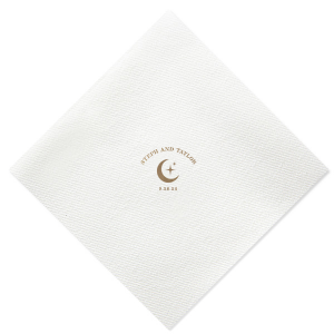 Unite under the stars with the Celestial Love Date Napkin, where the couple's names form an arch over a serene star and moon graphic, complemented by the wedding date in a clean, minimal style. A heavenly detail for your special day.