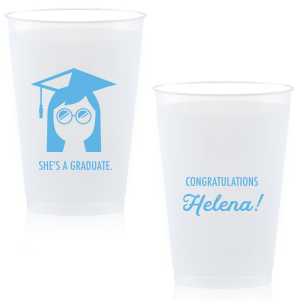 Our beautiful custom 14 oz Frost Flex Cup with Matte Stone Blue Ink Cup Ink Colors has a Grad Girl graphic and is good for use in Graduation parties and will look fabulous with your unique touch. Your guests will agree!