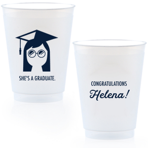 Our beautiful custom 14 oz Frost Flex Cup with Matte Stone Blue Ink Cup Ink Colors has a Grad Girl graphic and is good for use in Graduation parties and will look fabulous with your unique touch. Your guests will agree!
