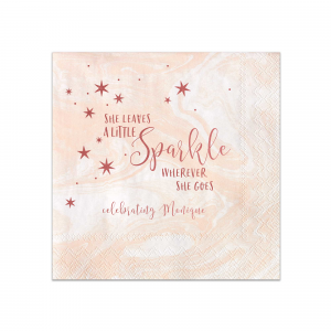 The She Leaves a Little Sparkle Napkin design captures the enchantment of a truly radiant personality. Stars twinkle around the whimsical script of "Sparkle," highlighting the joyous celebration of a person whose presence is as captivating and delightful as stardust.