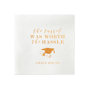 Our custom White Borderless Luncheon Napkin with Shiny Copper Foil has a Cap and Scroll graphic and is good for use in Graduation themed parties and will add that special attention to detail that cannot be overlooked.