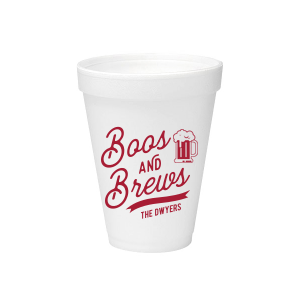 Personalized 12 oz Styrofoam Cup with Matte Tangerine Ink Cup Ink Colors has a Brew graphic and is good for use in Drinks and Halloween themed parties and can't be beat. Showcase your style in every detail of your party's theme!