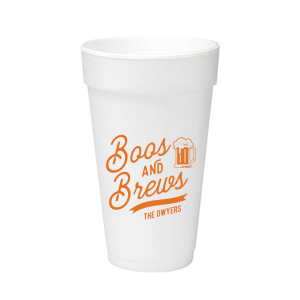 Personalized 12 oz Styrofoam Cup with Matte Tangerine Ink Cup Ink Colors has a Brew graphic and is good for use in Drinks and Halloween themed parties and can't be beat. Showcase your style in every detail of your party's theme!