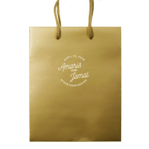 Elevate your event with the Modern Script Names & Hashtag Gift Bag design, a fusion of contemporary style and social savvy. Featuring the couple's names, event date, and a custom hashtag, this bag turns every gift  into a stylish, memorable experience, ideal for trend-setting events. 
