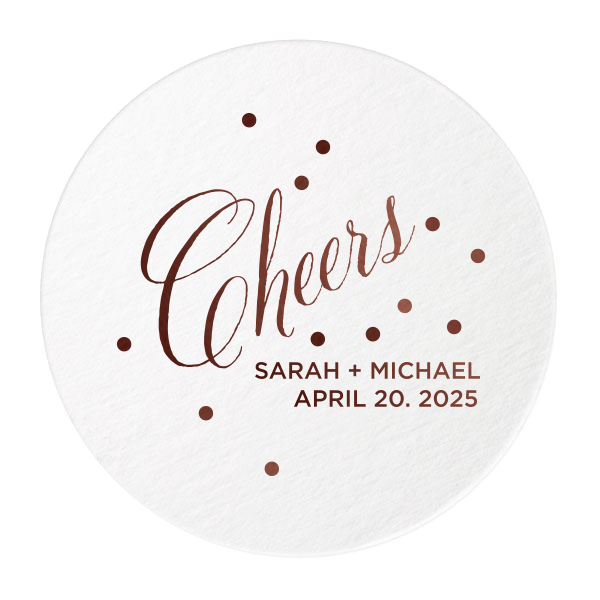Custom Eggshell Round Coaster with Shiny Rose Quartz Foil can be personalized to match your party's exact theme and tempo.