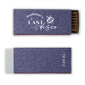 A custom matchbox is a unique bachelorette party favor that the bridal party will love! Personalize this retro inspired matchbox with the bride's name and date. 