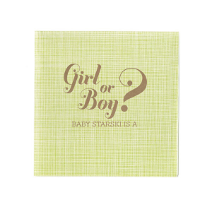If you are celebrating a baby shower or gender reveal party, this napkin is a creative way to have people guess. Customize with the your last name and have your guests guess what your baby will be. 