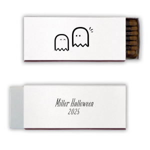 Light up your spooky celebrations with the Cute Ghost Couple Matchbox. Featuring two charming ghostly lovebirds, this matchbox adds a touch of whimsy to any Halloween-themed event. Personalization options on the back ensure a uniquely haunting touch to your affair.