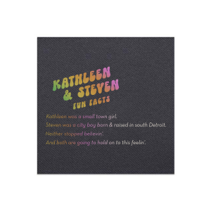 Custom Black Cocktail Napkin with *Shiny Holographic Gold Foil will add that special attention to detail that cannot be overlooked.