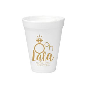 Our custom Gold Ink 20 oz Styrofoam Cup with Gold Ink Cup Ink Colors has a Diamond Ring graphic and is good for use in Wedding, Bridal Shower themed parties and are a must-have for your next event—whatever the celebration!