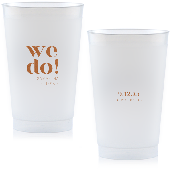 The ever-popular 12 oz Frosted Plastic Cup with Copper Ink can be personalized to match your party's exact theme and tempo.