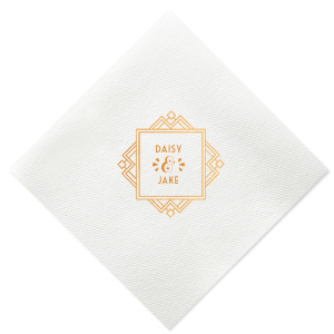 Our custom Navy Cocktail Napkin with Shiny Copper Foil has a Deco Frame 5 graphic and is good for use in Frames, Geometric, Wedding themed parties and are a must-have for your next event—whatever the celebration!