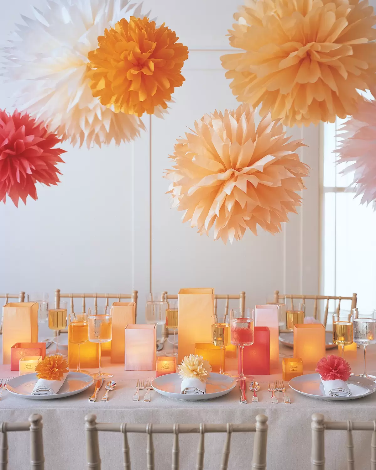 eye catching paper flowers at wedding reception