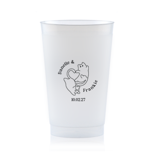 Unite in love with the Cat Tails of Love Wedding Cup, where two cats entwine tails to form a heart. Arched around the design you can customize with the couple's names and below the date of your union.