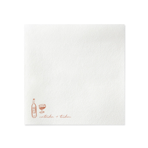 Complement the rich hues of your autumn celebration with the Boho Terracotta Line Art Wedding Napkin. This design showcases contemporary line drawings of a wine bottle and glass, perfect for a toast to the couple. Personalize with the bride and groom's names elegantly scripted below, adding a touch of modern sophistication to your moody fall wedding theme.