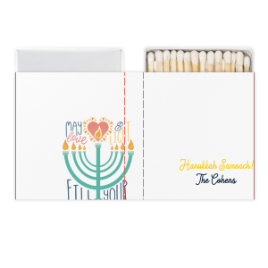 Light the menorah this holiday using the Love and Light Hanukkah Match! The stylish design comes in a variety of match styles alongside customized text to best suit your family's festivities. 