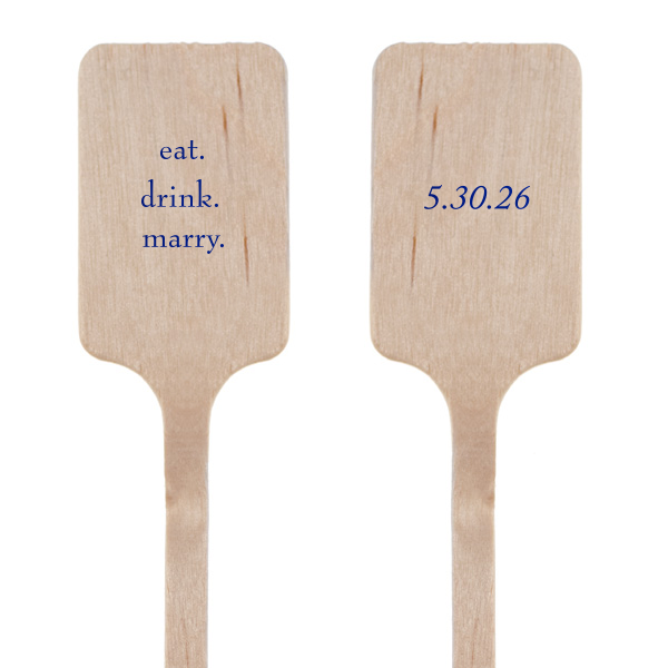 Stir up some matrimonial fun with the Eat. Drink. Marry. Stir Stick, where a playful trio of words sets the tone for nuptial bliss. This clever, stylized commandment turns every beverage into a celebration of love's recipe, complete with the wedding date on the flip side.