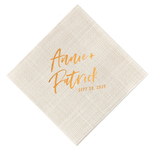Accent your event with the Modern Hand Script Napkin where a chic, handwritten-style script awaits your tailored phrase. This font's blend of elegance and personality offers a subtle, sophisticated flair to any table setting.