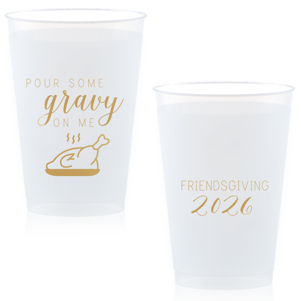 Custom Gold Ink 16 oz Frost Flex Cup with Gold Ink Print Color has a Plated Turkey graphic and is good for use in Food, Thanksgiving themed parties and will add that special attention to detail that cannot be overlooked.