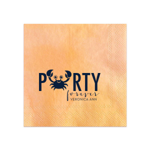 Our beautiful custom Light Coral Cocktail Napkin with Matte Navy Foil has a crab 2 graphic and is good for use in Animals, Baby Animals, Beach/Nautical themed parties and are a must-have for your next event—whatever the celebration!
