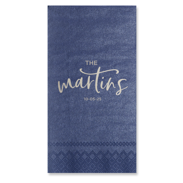 The Simple Script Newlywed Family Name and Date Napkin elegantly introduces the newlyweds with their shared last name in a bold, swirling script. Under it, the event date adds a personal touch, symbolizing their union and the beginning of a shared journey. Ideal for weddings, this napkin celebrates togetherness.