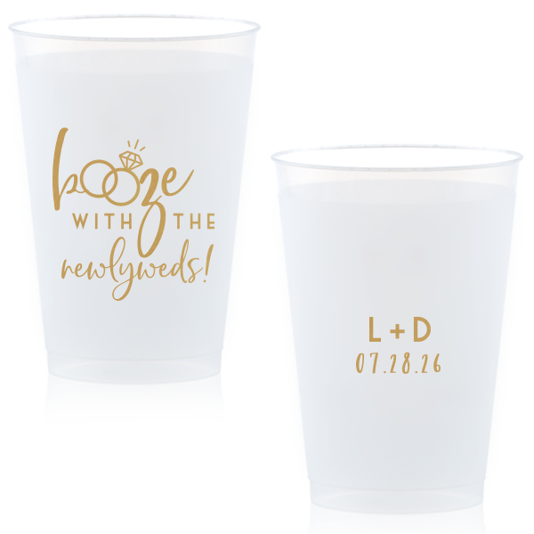 Personalized Gold Ink 14 oz Frost Flex Cup with Gold Ink Cup Ink Colors has a Wedding Rings 2 graphic and is good for use in Wedding themed parties and are a must-have for your next event—whatever the celebration!