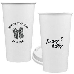 Celebrate the perfect pairing with the Better Together Bow Wedding Cup, featuring the couple's names in a romantic script and the wedding date, complemented by "Better Together" alongside a charming bow illustration. A sweet toast to unity and love on your big day.