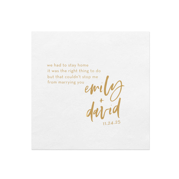 Personalized White Cocktail Napkin with Satin 18 Kt. Gold Foil can't be beat. Showcase your style in every detail of your party's theme!