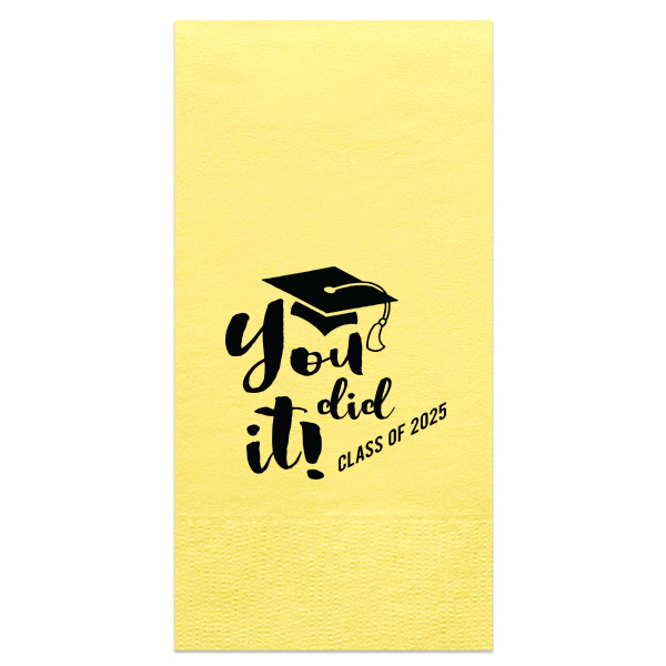 Custom Lemon Cocktail Napkin with Matte Black Foil has a Cap graphic and is good for use in Graduation themed parties and can be personalized to match your party's exact theme and tempo.