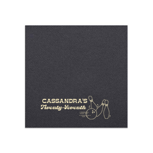The Bowling Birthday Strike Napkin knocks it out of the park with a stylish depiction of pins and a bowling ball. Customize this striking piece for your event with the honoree's name and age. Ideal for celebrating milestones and creating lasting memories.