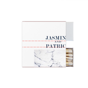 Our custom White Classic Custom Photo Matchbox with Matte Navy Ink Digital Print Colors and Matte Slate Gray Ink Digital Print Colors can be customized to complement every last detail of your party.