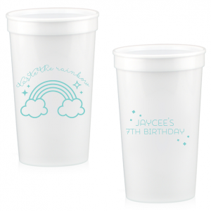 Fill the Taste the Rainbow Birthday Cup with layers of fun, featuring a rainbow arched by sweet cursive script. Twinkling stars and fluffy clouds complete the scene, while the reverse celebrates the birthday star with their name and year, making every sip a festive delight.
