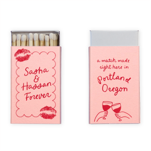 Commemorate the place where it all began with A Match Made Here Match. For when you want to pay homage to the special place you met, the customizable matchbook is availble in a wide variety of colors and styles to best celebrate you and your partner's long lasting love.  