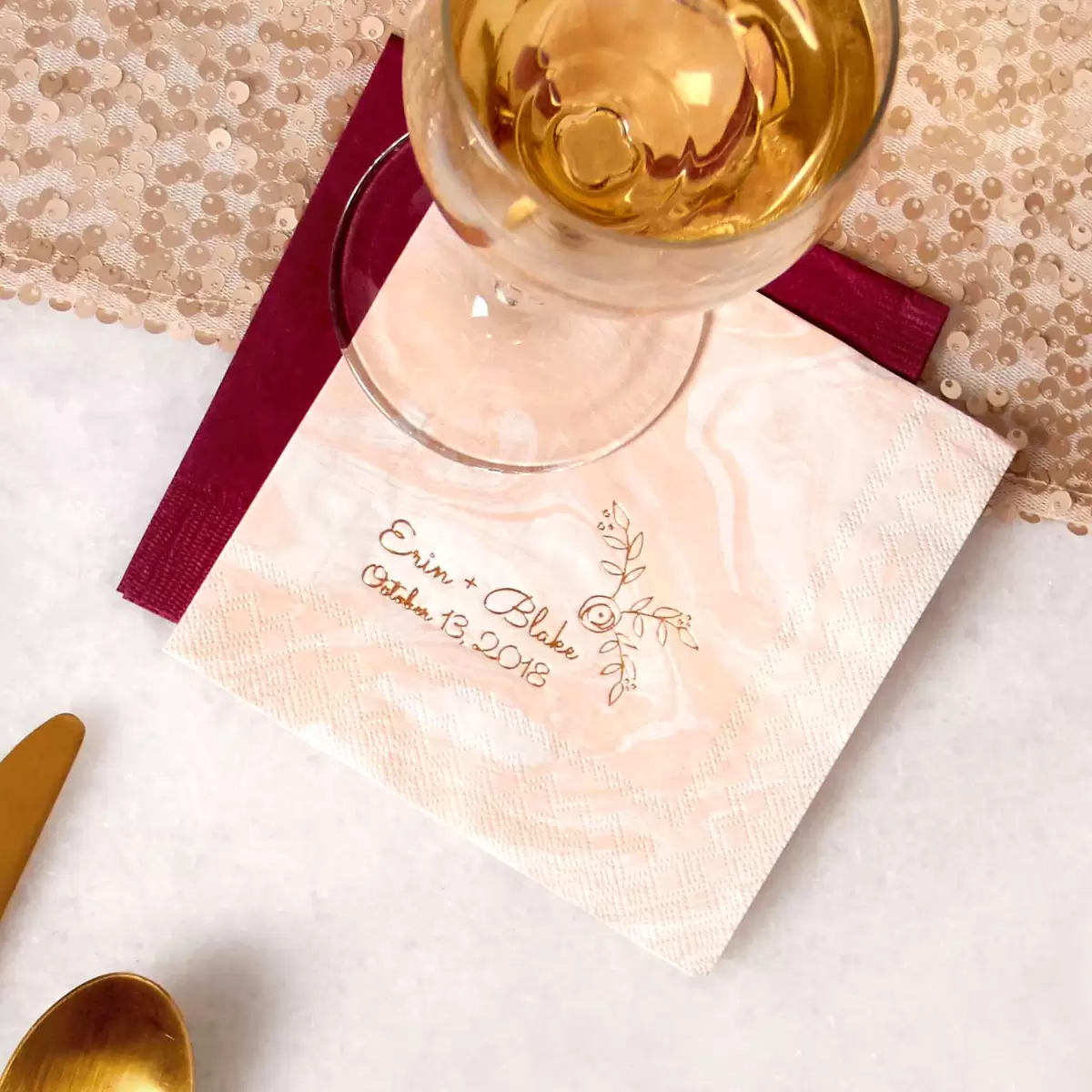 personalized marble wedding napkins