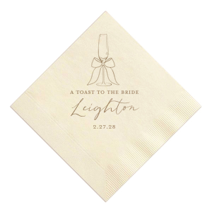 Give a resounding cheer at your next special occasion with the Pearls and Prosecco Champagne Toast Napkin. The customizable design is available in your choice of napkin style and color, along with personalized text in a variety of foil stamp colors. Perfect for weddings, engagements, anniversaries, and more!