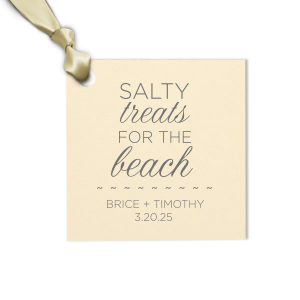 Thank your guests for coming with a destination wedding treat bag tied with this custom gift tag. Add your names and wedding date to the beach themed square tag for a personal touch. 