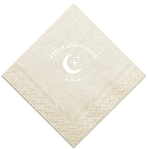 Unite under the stars with the Celestial Love Date Napkin, where the couple's names form an arch over a serene star and moon graphic, complemented by the wedding date in a clean, minimal style. A heavenly detail for your special day.