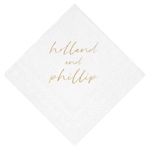 Personalized White Borderless Cocktail Napkin with Satin 18 Kt. Gold Foil will look fabulous with your unique touch. Your guests will agree!
