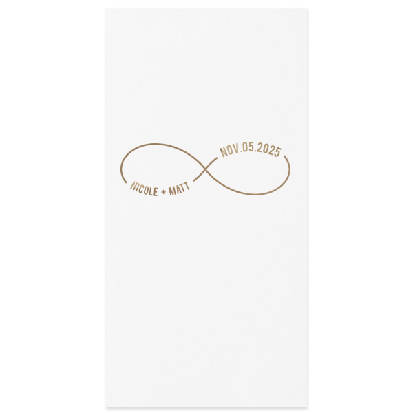 Show your partner your infinite love with this infinity sign napkin. This minimalist party accessory is perfect for celebrating your wedding day. Customize this personalized napkin with your name and date of event. 