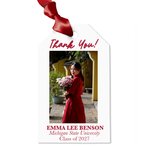 Tie up the previous chapter in your life with the Script Thank You Class Of Graduation Custom Photo Gift Tag. Ideal for thank yous and well wishes, the customizable gift tag features your personally uploaded photo, making you the star of the show.