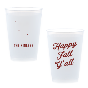 celebrate the autumn season with the Happy Fall Y'all Cup. Printed in your choice of cup style and ink color, make your family gatherings all the more personal this season.